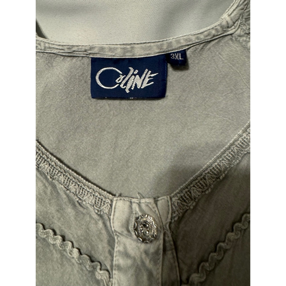 Coline Embroidered Sage Green Blouse Shirt Size 3X New With Tags Tie Back - Picture 3 of 5